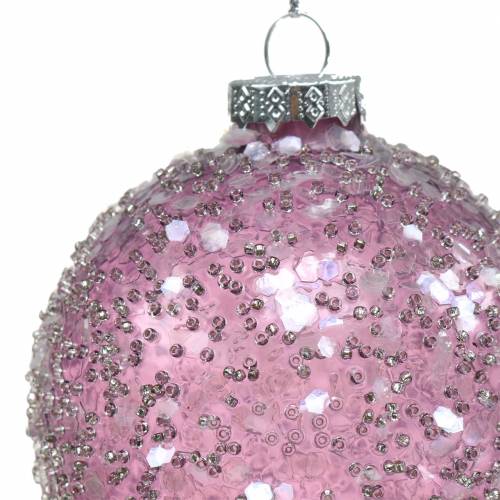 Itens Decorações para árvores de Natal bola de vidro lantejoulas roxas Ø8cm 4 unidades
