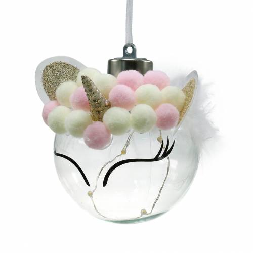  Árvore de natal em forma de bola de unicórnio com corrente  de luz LED cores doce, vidro transparente, pompom Ø8cm Para pilhas - compre  barato online