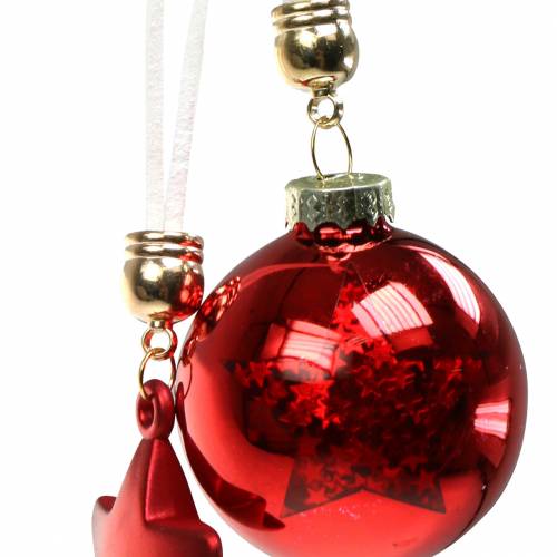 Floristik24 Bola de vidro para decoração de árvore de natal com estrela vermelha 5cm