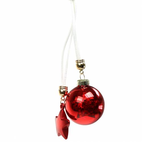  Bola de vidro para decoração de árvore de natal com estrela  vermelha 5cm - compre barato online