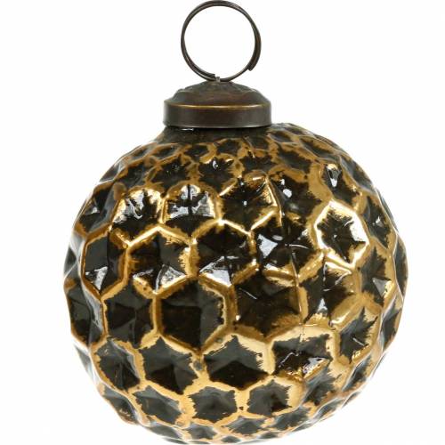 Floristik24 Bola de Natal com padrão de favo de mel marrom, dourado Ø7,5 cm 4 unidades