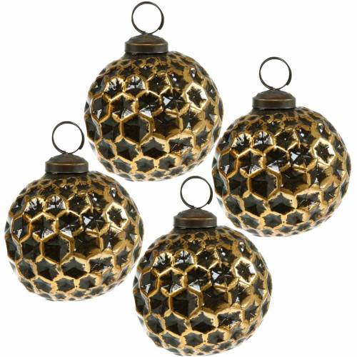Floristik24 Bola de Natal com padrão de favo de mel marrom, dourado Ø7,5 cm 4 unidades