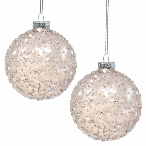 Floristik24 Decorações para árvores de Natal, lantejoulas rosa bola de vidro Ø8cm 4 unidades