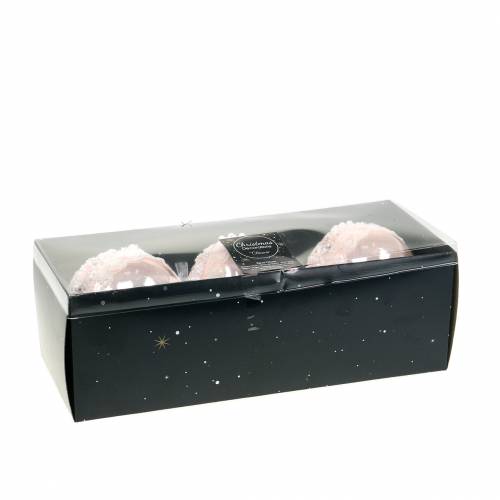 Floristik24 Bola de vidro rosa com renda e pérolas 3pcs