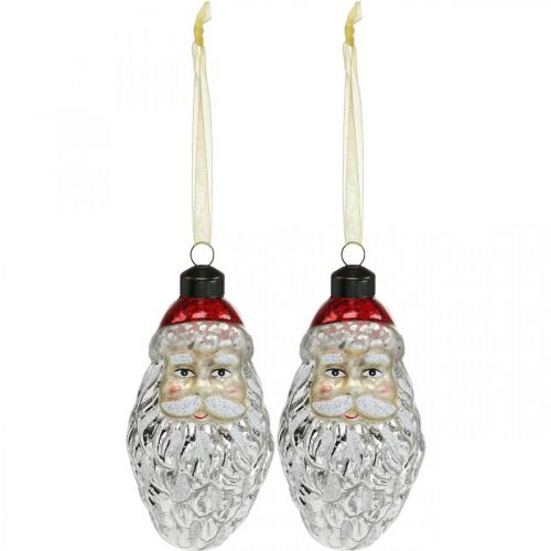 Floristik24 Pingente decorativo Papai Noel, decoração do advento, decoração da árvore de Natal vidro real, aparência vintage H12cm Øcm 2pcs
