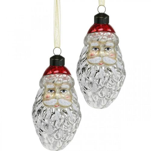 Floristik24 Pingente decorativo Papai Noel, decoração do advento, decoração da árvore de Natal vidro real, aparência vintage H12cm Øcm 2pcs