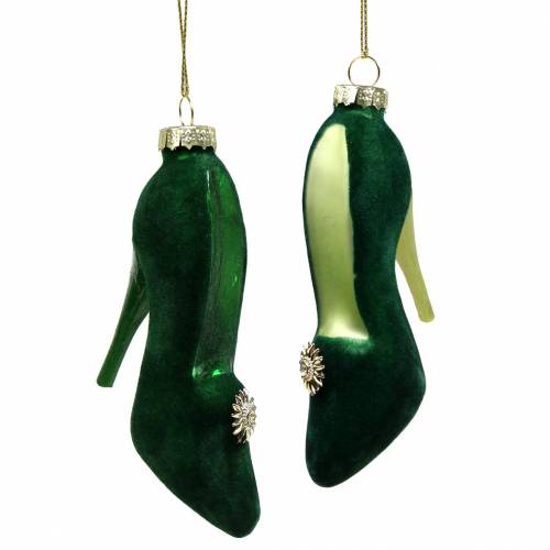 Sapatos de vidro de veludo verde 12cm 2pçs