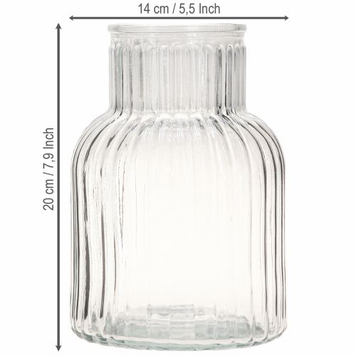 Itens Vaso de vidro para flores, com ranhuras em vidro retrô transparente Ø13,5cm H20cm