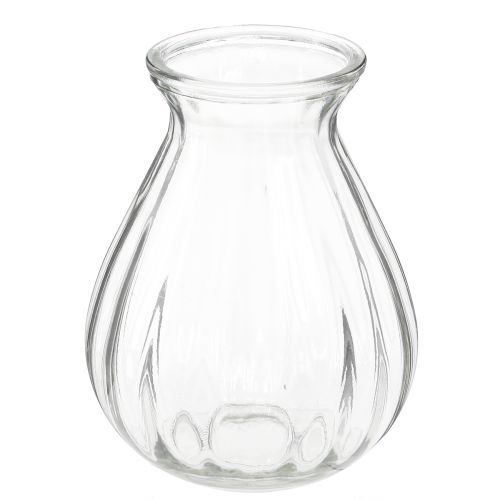 Itens Vaso de vidro vaso bulboso com ranhuras transparentes Ø11cm Alt.14cm 2 unidades