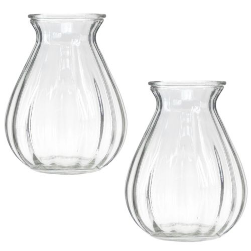 Itens Vaso de vidro vaso bulboso com ranhuras transparentes Ø11cm Alt.14cm 2 unidades