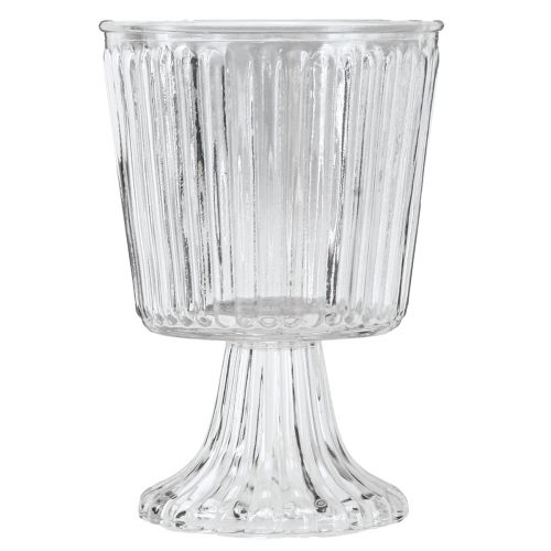 Itens Vaso de vidro com pé decorativo copo de vidro canelado Ø13cm Alt.19cm