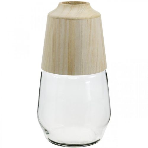 Floristik24 Vaso de vidro com vaso decorativo de madeira vaso de flores transparente H30cm