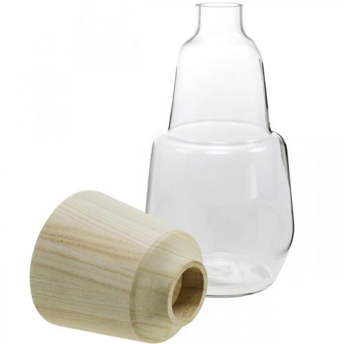 Itens Vaso de vidro com vaso decorativo de madeira vaso de flores transparente H30cm