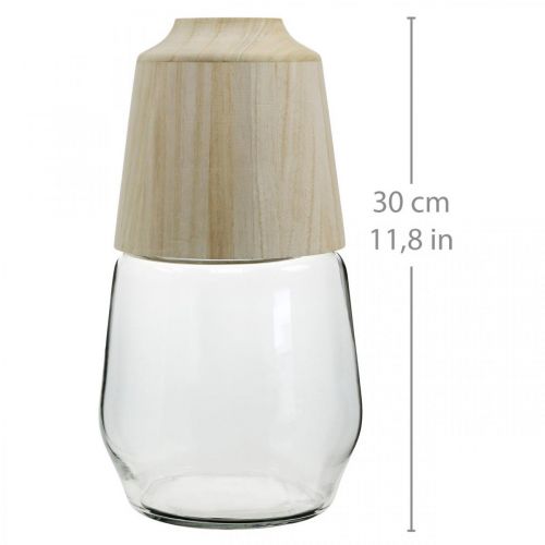 Itens Vaso de vidro com vaso decorativo de madeira vaso de flores transparente H30cm