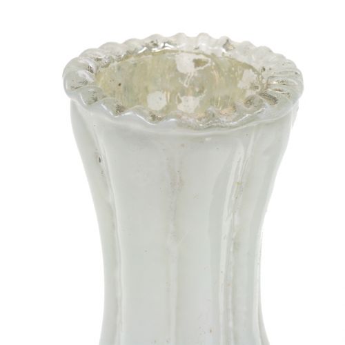 Floristik24 Vaso de vidro camponês prateado branco H11cm 6uds