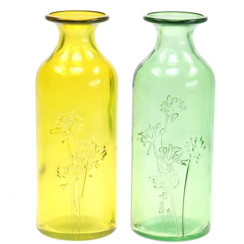 Floristik24 Frasco de vaso de vidro amarelo, verde Alt 19 cm 2 unidades