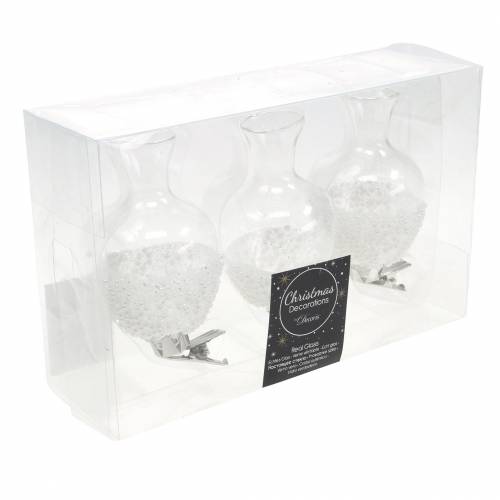 Floristik24 Jarra de vidro com clip glitter e pérolas Ø4.9cm H9.5cm transparente 3pcs