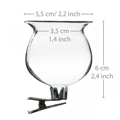 Floristik24 Sino de vaso de vidro com clipe transparente Ø5.5cm H6cm 4pcs