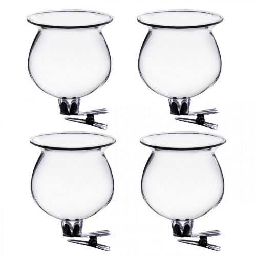 Floristik24 Sino de vaso de vidro com clipe transparente Ø5.5cm H6cm 4pcs