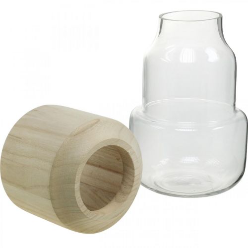 Floristik24 Jarra de vidro com jarra decorativa de madeira para floricultura seca H20cm