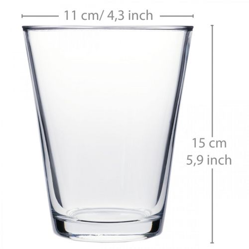 Itens Vaso de vidro cônico transparente Ø11cm H15cm