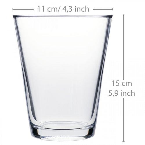 Floristik24 Vaso de vidro cônico transparente Ø11cm H15cm
