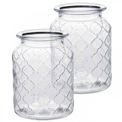 Floristik24 Padrão de diamante de vaso de vidro, lanterna, vaso de vidro decorativo, decoração de mesa 2 peças