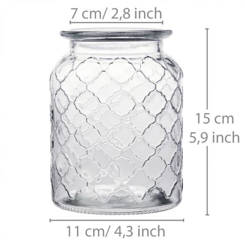 Floristik24 Padrão de diamante de vaso de vidro, lanterna, vaso de vidro decorativo, decoração de mesa 2 peças