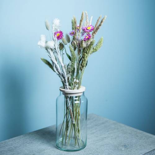Itens Vaso de vidro com tampa, vaso decorativo, tampa perfurada, arranjo de flores