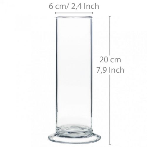 Floristik24 Jarra de vidro com pé Transparente Ø6cm H20cm
