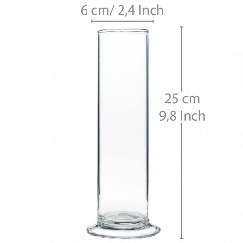 Floristik24 Jarra de vidro com pé Transparente Ø6cm H25cm