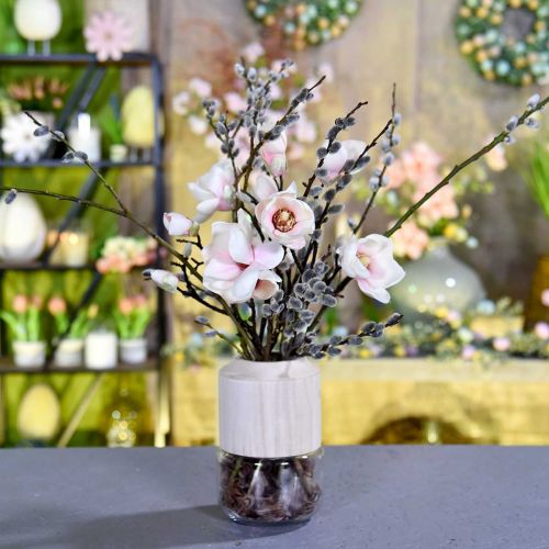 Floristik24 Jarra de vidro com jarra decorativa de madeira para floricultura seca H20cm