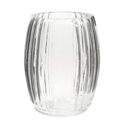 Vaso de vidro com ranhuras, lanterna vidro transparente A15cm Ø11,5cm