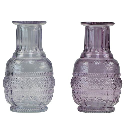 Floristik24 Vasos de vidro mini vasos luz roxo roxo estilo retro H13cm 2 unidades