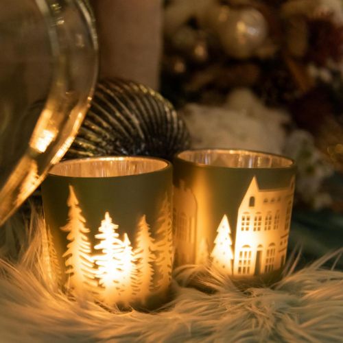 Floristik24 Lanternas, porta-velas vidro Natal verde Ø7cm 2uds