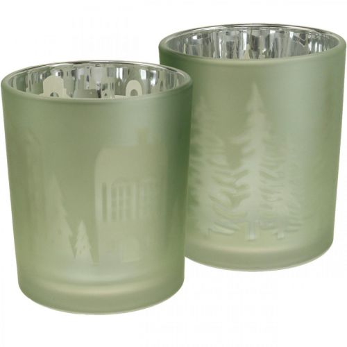 Floristik24 Lanternas, porta-velas vidro Natal verde Ø7cm 2uds