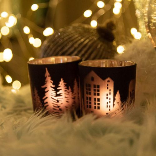 Floristik24 Lanternas, porta velas vidro Natal preto Ø7cm 2uds