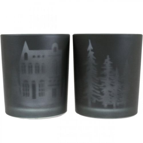 Floristik24 Lanternas, porta velas vidro Natal preto Ø7cm 2uds