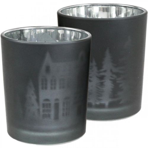 Floristik24 Lanternas, porta velas vidro Natal preto Ø7cm 2uds