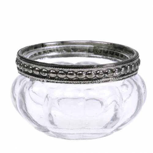 Floristik24 Chá de vidro antigo com borda de metal Ø6cm H3.5cm