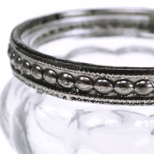 Floristik24 Chá de vidro antigo com borda de metal Ø6cm H3.5cm