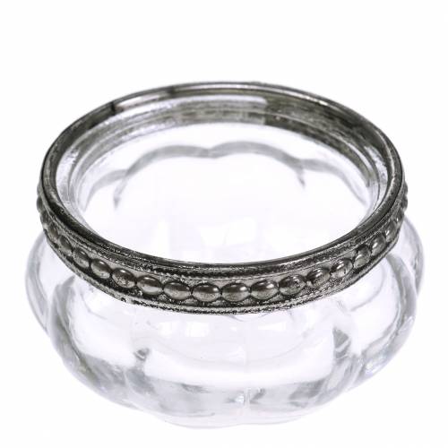 Floristik24 Chá de vidro antigo com borda de metal Ø6cm H3.5cm