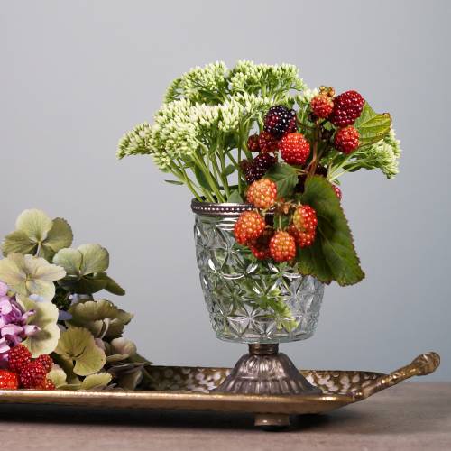 Floristik24 Lanterna de vidro na base antiga com borda de metal Ø9cm H13,5cm