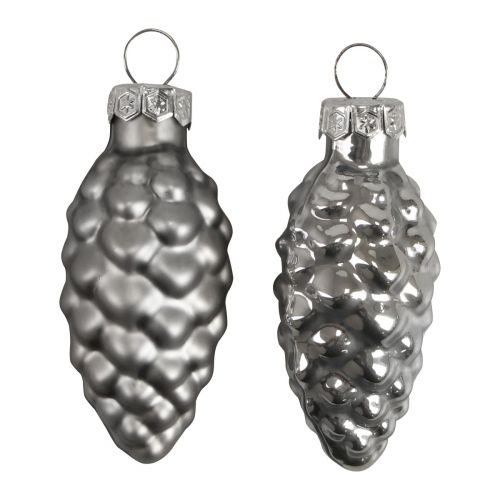 Cones de natal cones de vidro decoração de vidro prata H6,5cm 10 unidades