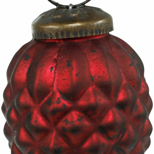 Floristik24 Cones de decoração de árvores de vidro real vermelho 6cm 3 unidades