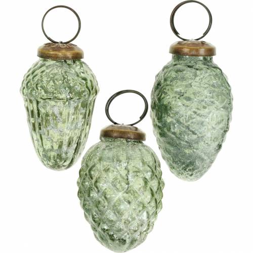 Floristik24 Decorações de árvores frutas de outono transparentes, vidro real verde 6,5 cm 3 unidades