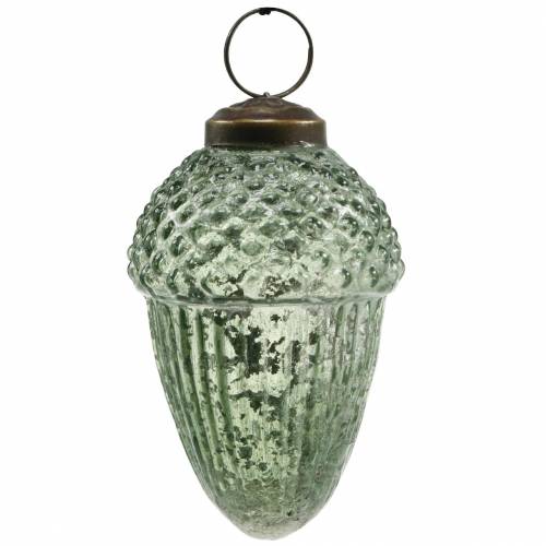 Floristik24 Decorações de árvores bolotas transparentes, vidro real verde 9 cm 3 unidades