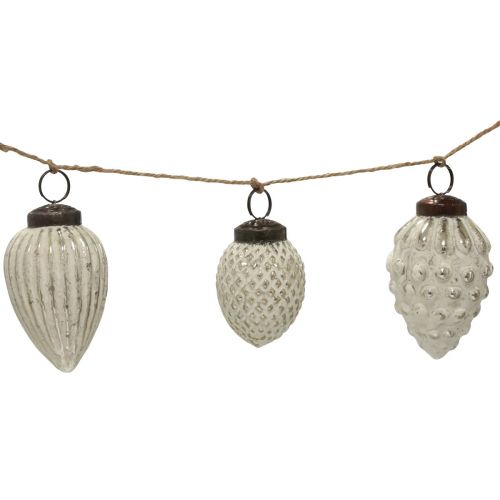 Floristik24 Guirlanda de cone de vidro decoração suspensa Natal branco prata 120cm