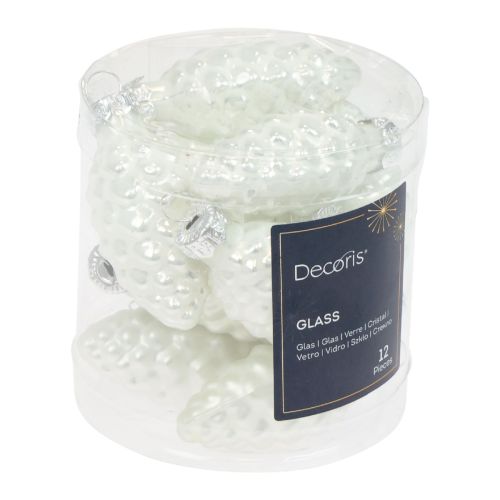 Floristik24 Cones de vidro decorações de Natal vidro branco Ø2,5cm 6cm 10 unidades