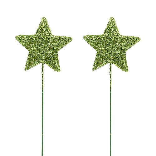 Floristik24 Mica estrelas verdes 4 cm no fio 60 unidades